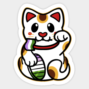 LGBTQ+ Pride Lucky Cat - Genderqueer Sticker